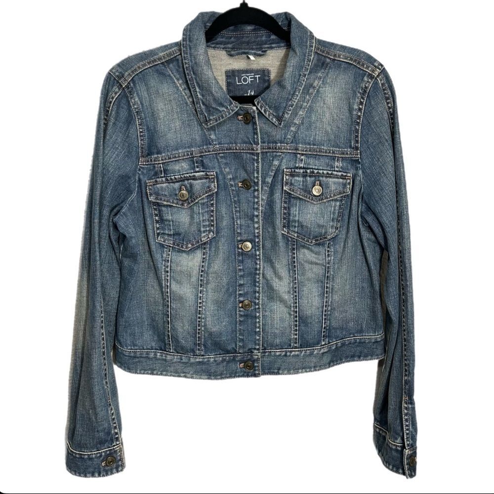 Loft Denim Jacket Medium Wash Size 14 Blue Jean